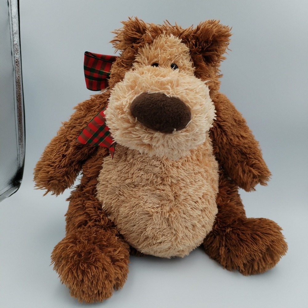Gund Plush Teddy Bear Harley 14" Stuffed Animal‎ Christmas Ribbon Candid Face